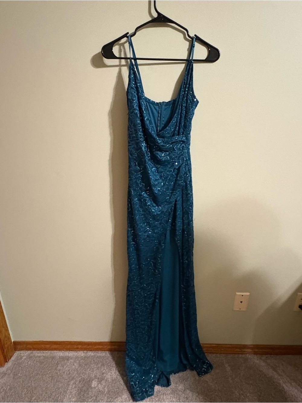 Sleeveless Teal Sequin Prom Gown - Women's Formal Dress